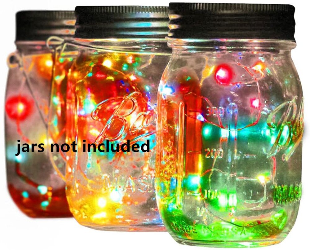 3Pcs Solar Powered Mason Jar Lights 20 Bulbs Warm White Jar Hanging Light Solar Fairy Firefly light Lids Fit for Wide Mouth Jars: Multicolor