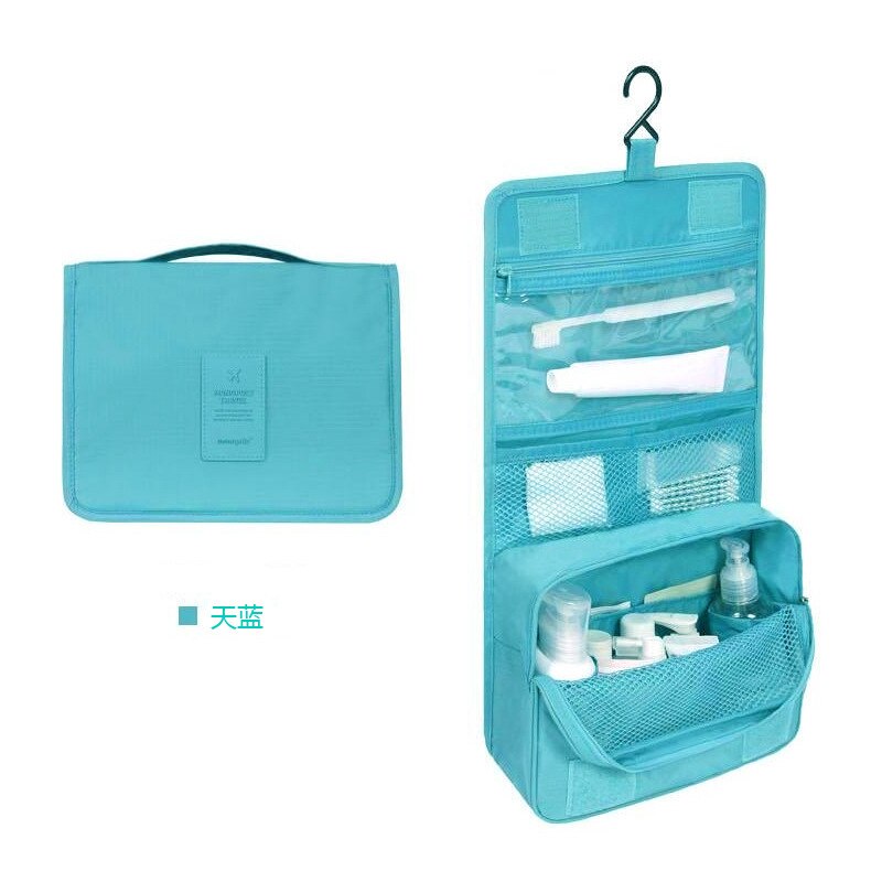 Travel Cosmetic Handbag Women Makeup Bag Toiletries Organizer Waterproof Storag Hanging Bathroom Wash Bags: Light blue