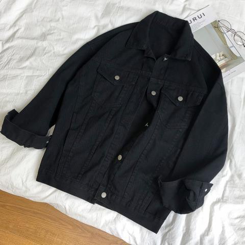 Demin jakke kvinner hvit svart denimjakke vårjakke frakk uformelt harajuku streetwear kvinnelig årgang jeansjakke  j184: Svart / Xl
