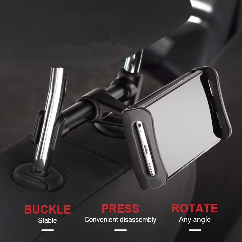 Car Headrest Tablet Holder - 4-11 inch Extendable & 360° Rotatable Mount - Metal Stand for Phones & iPads