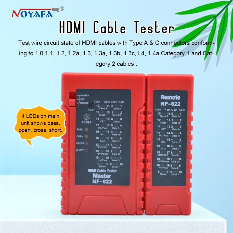 NOYAFA NF-622 HDMI wire tester check disorder, short, open and cross status of HDMI cables tester and HD wire test NF_622