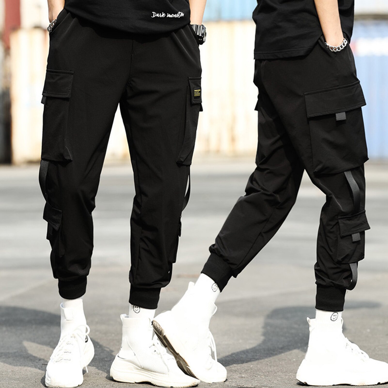Pantalones de Cargo con cordón para hombre, cintura elástica informal, con bolsillos atados al tobillo