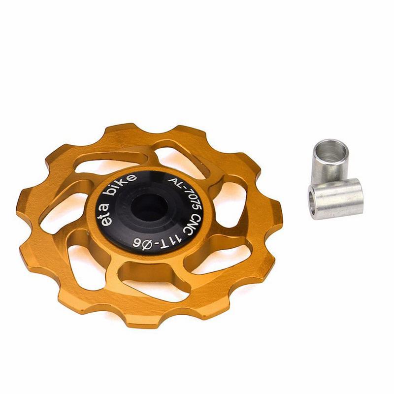 Ciclismo de montaña MTB bicicleta de carretera bicicleta 11T trasero cambio de marchas con poleas rueda de tensión Polea guía cojinete de cerámica de aleación de aluminio: Gold