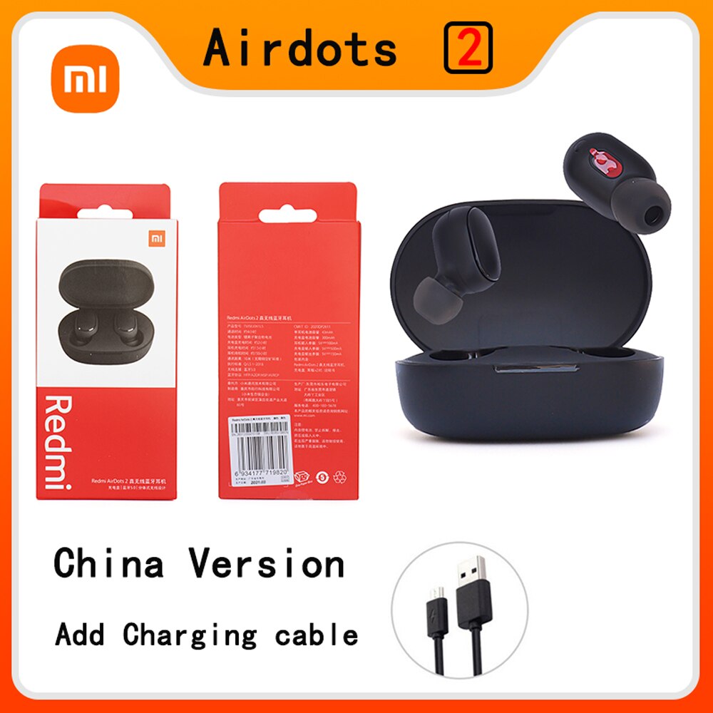 Xiaomi Redmi Airdots 2 Ohrhörer Wahre Drahtlose Kopfhörer Bluetooth 5,0 Headset Mit Mic Lade Kopfhörer In-Ohr stereo bass