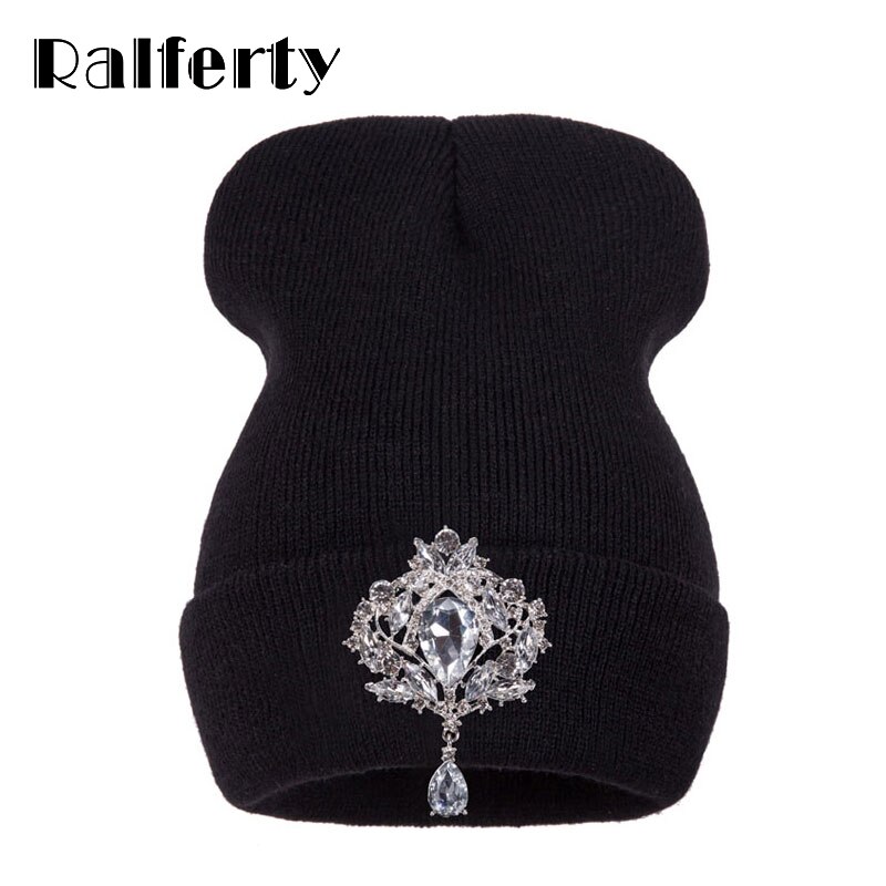 Ralferty Winter Vrouwen Hoeden Luxe Strass Kristal Accessoires Hoofddeksels Beanie Hoed Vrouwen Cap Motorkap Femme Gorro