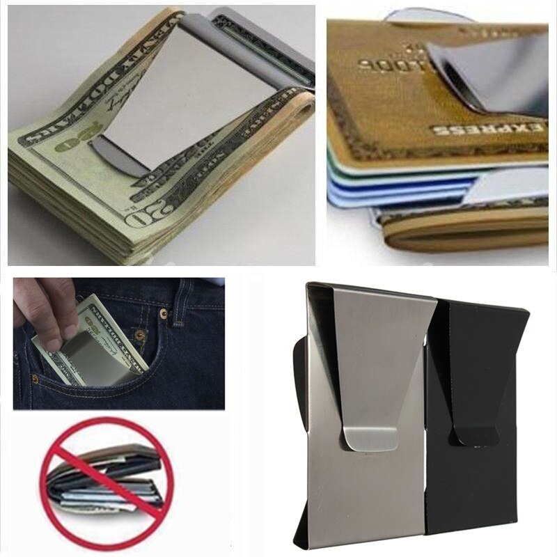 Slanke Roestvrij Staal Dubbelzijdig Money Clip Wallet Credit Kaarthouder