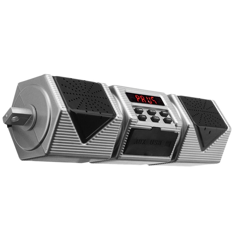 Motorfiets MP3 Bluetooth Speler Waterdichte Stereo Speaker Stuur Fm Radio Met Led Display Zilver