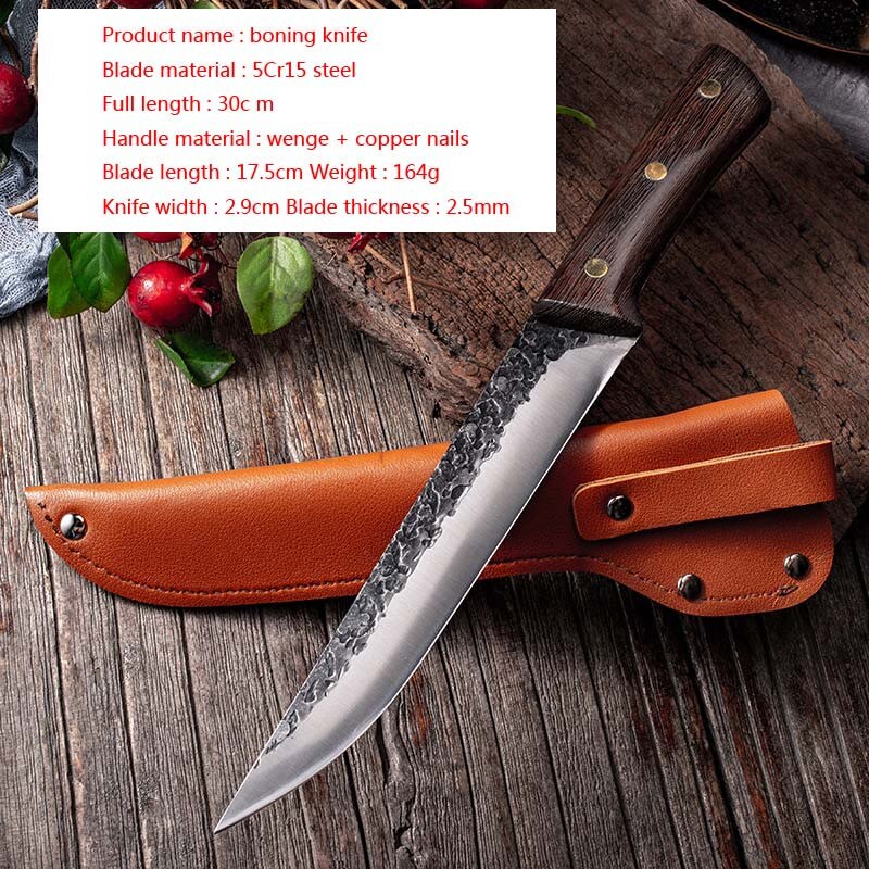 Forged Boning Knife Handmade Kitchen Knife Set Stainless Steel Fishing Butcher Meat Fish Sushi Knife Fruit Vegetables Knives: knife with cover 1