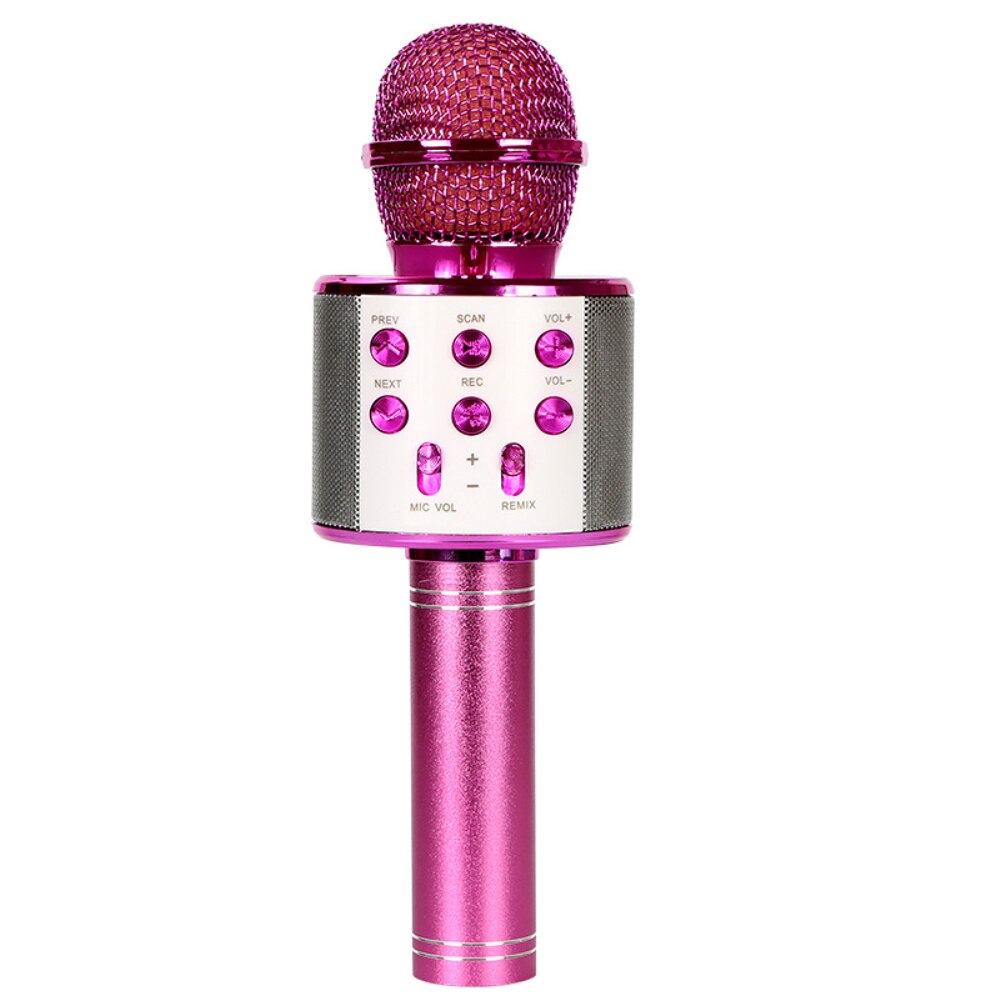 WS858 Bluetooth Karaoke Wireless Microphone Speaker Handheld Condenser Microphone Player Singing Recorder Mic LED: Rose Red