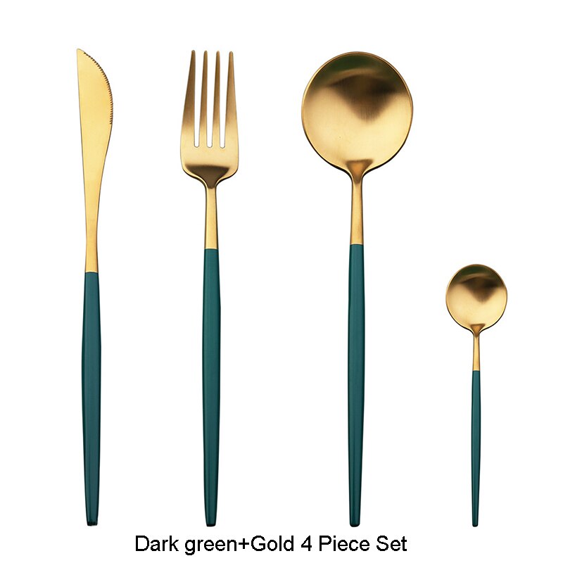 304 roestvrijstalen gouden besteksets, dinervork, mes, lepel, eetstokjes, serviesset, zilverwerk, servies: Donkergroen goud