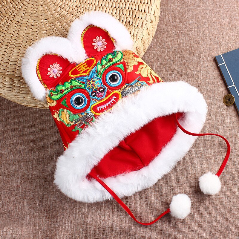 Herfst En Winter Geborduurde Tijger Hoofd Katoenen Muts Baby Semi Handleiding Kinderen Dans Fotografie