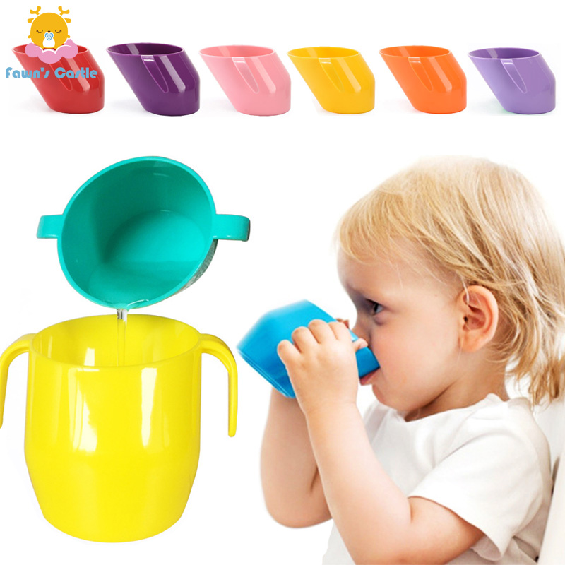 Taza de alimentación de bebé para entrenamiento, taza de agua con mango oblicuo, taza biselada de seguridad, tazas a prueba de fugas para niños, tazas de bebidas para niños de 200ml