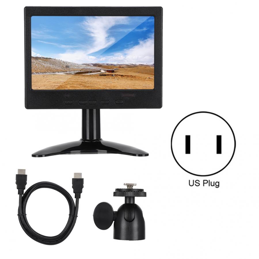 7in Portable Monitor 1024x600 Resolution 16:9 Multifunction Display for HDMI / VGA / AV Input for Raspberry Pi Car Display CCTV: US Plug
