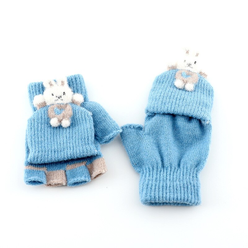 Gants d&#39;hiver en tricot pour enfants, motif lapin mignon, mitaines de dessin animé pour filles, doux et chauds, sans doigts, pour bébé de 2 à 7 ans