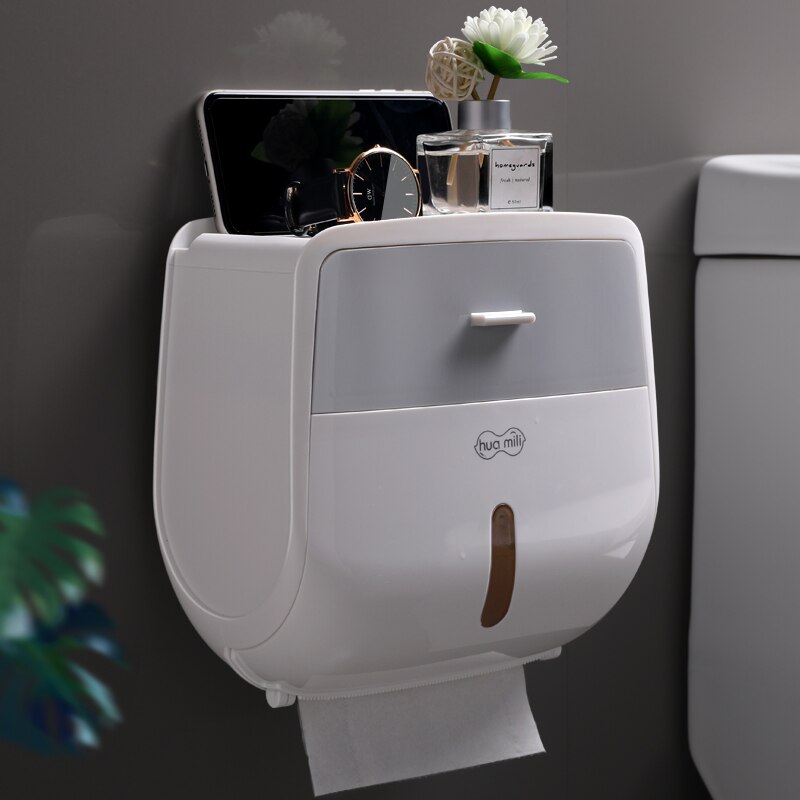 Toiletpapirkasse papirholder rullefri stansning vægmonteret husholdningspapir toiletpapirstativ badeværelse tilbehør: Blå dobbelt