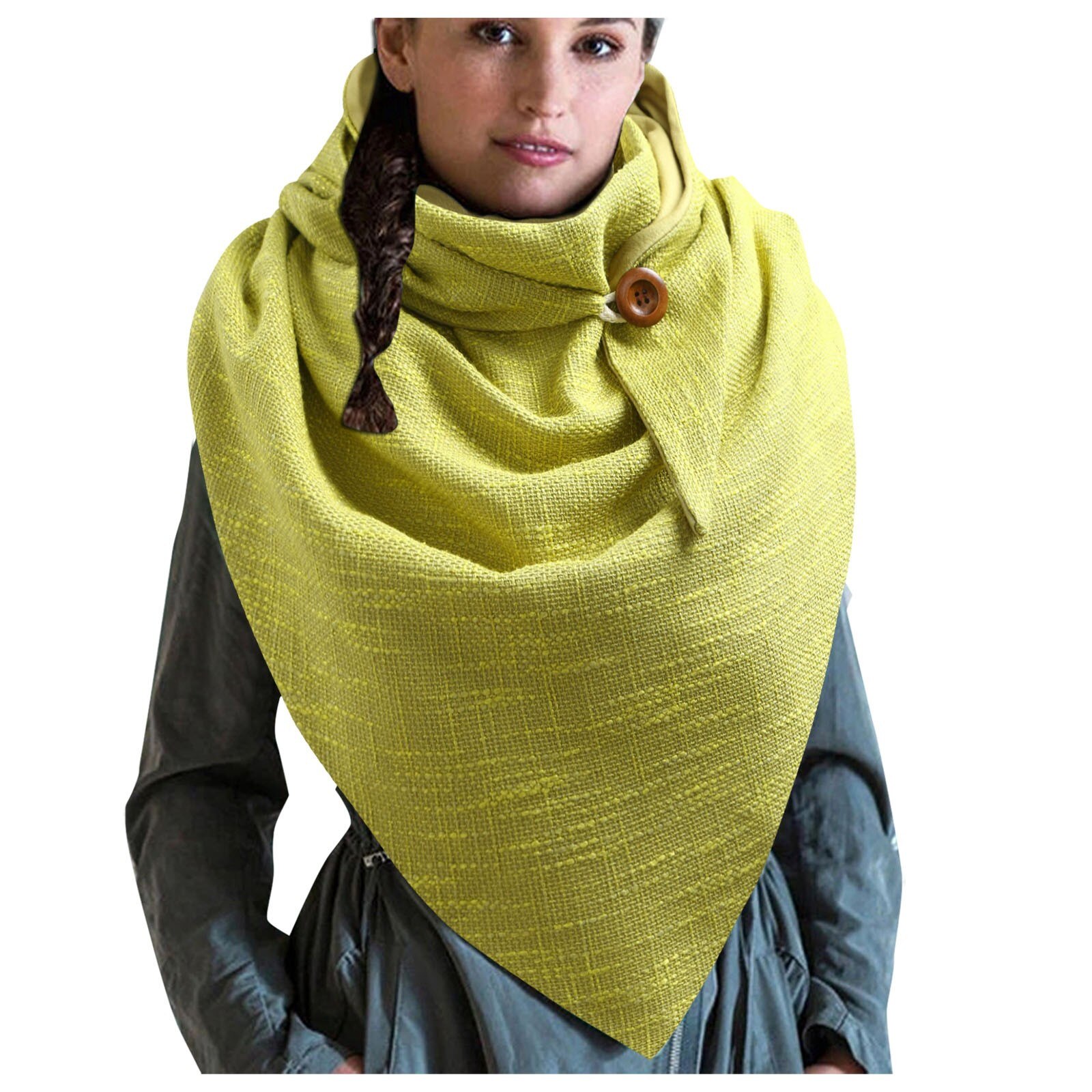 Winter Warm Knitting Scarves Retro Solid Printing Button Chain Wraps Shawls Autumn Soft Casual Wrap Ring Foulard Scarves: C