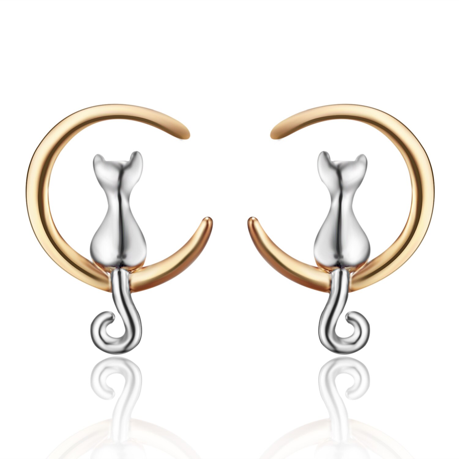 Pendientes de gatito de cristal brillante para mujer y niña, aretes de gato de acero inoxidable, accesorios de joyería, ,: 6