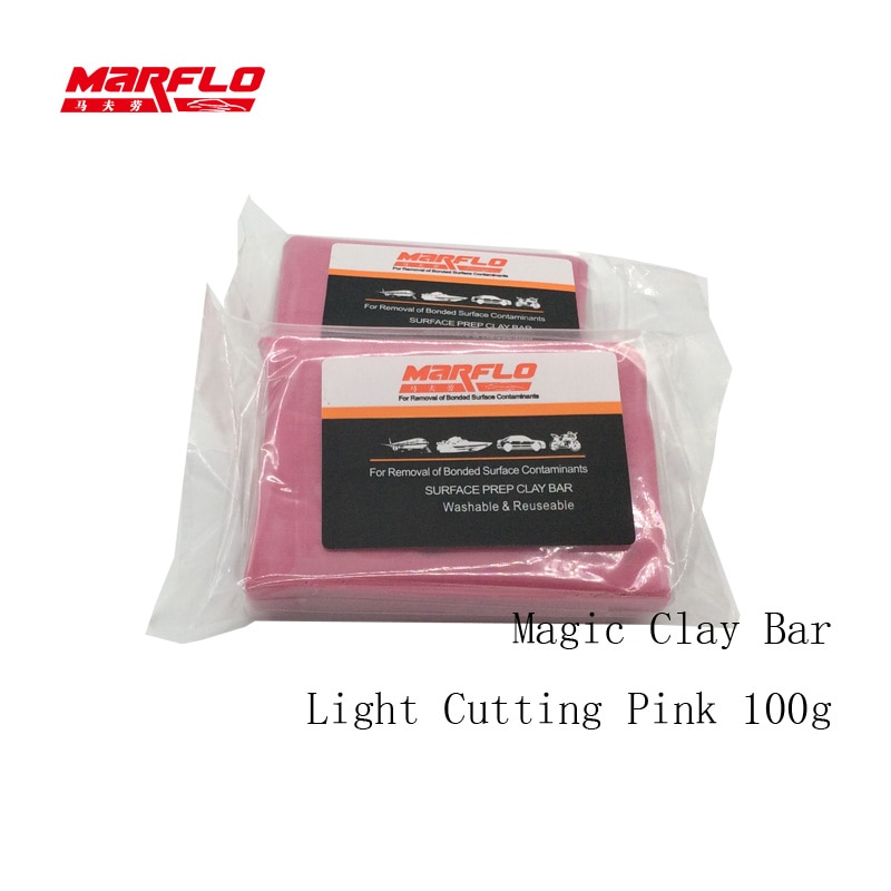 Marflo magic clay bar light cutting grade pink 200g auto bil lak pleje rengøring detaljer vask konge før bil styling
