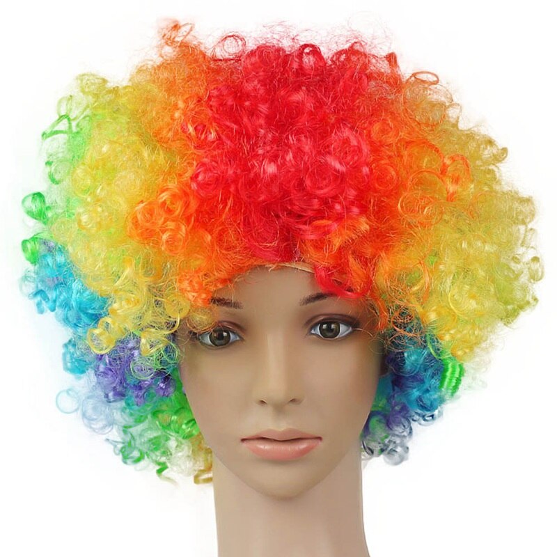 Halloween Disco Clown Curly Afro Circus Fancy Dress Hair Wigs Xmas Party Costume: MULTI