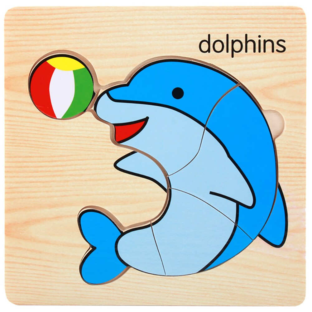 Wooden 3D Tiger Fish Marine Animal Jigsaw Puzzles Board Educational Kids Toy for babys: Dolphin