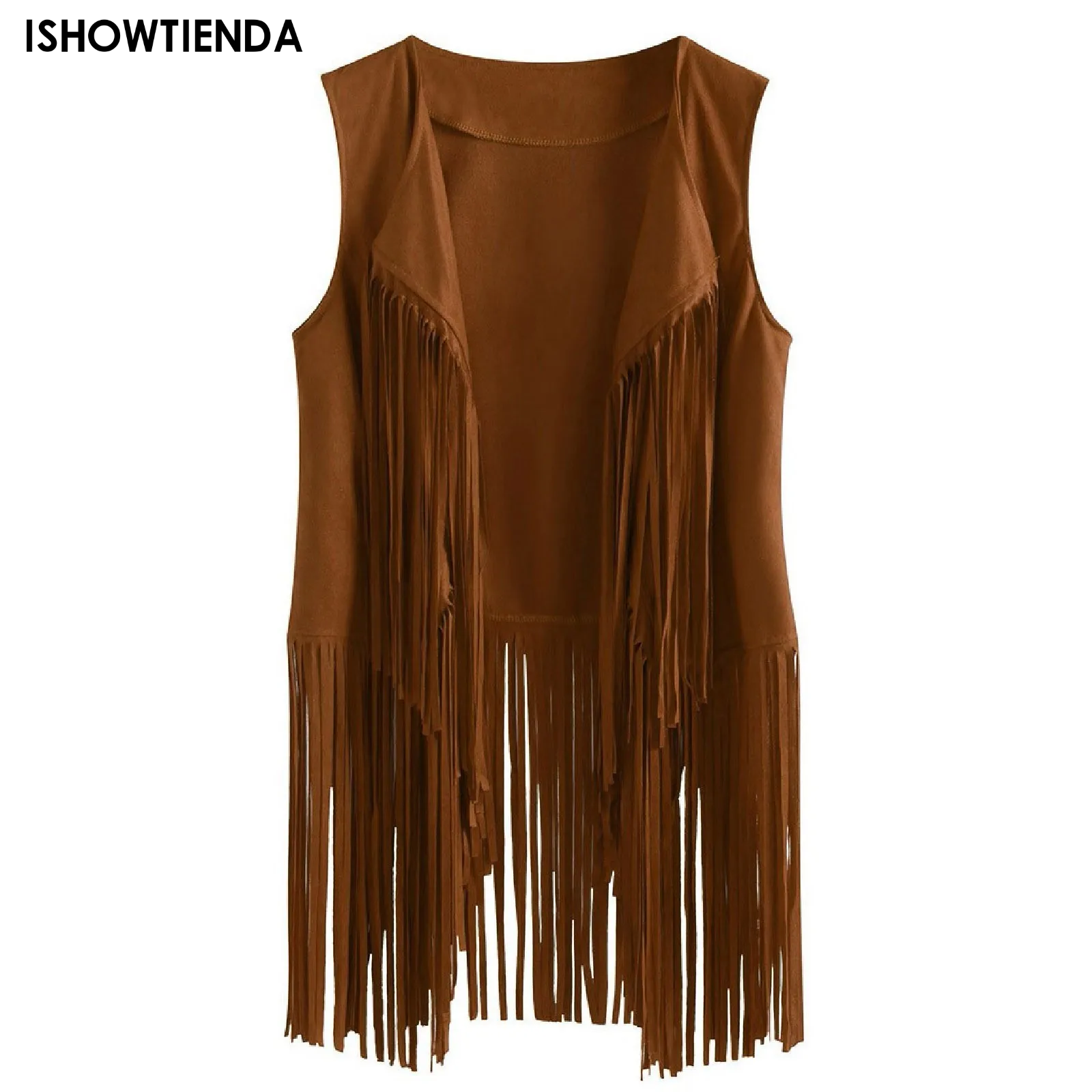 Women Faux Suede Vest Ethnic Sleeveless For Jacket Fringe Tassels Hippie Open Front Cardigan Vintage Waistcoat Vest Cardigan