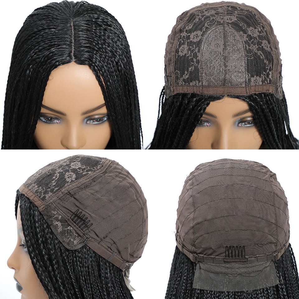 26 Pouces Tressé Perruques Longue Boîte Tresse Perruque Avec Ondulé Fin Perruque Tresse Africaine Natte Collée Faux Cuir Chevelu Résistant À La Chaleur Tresses Perruque