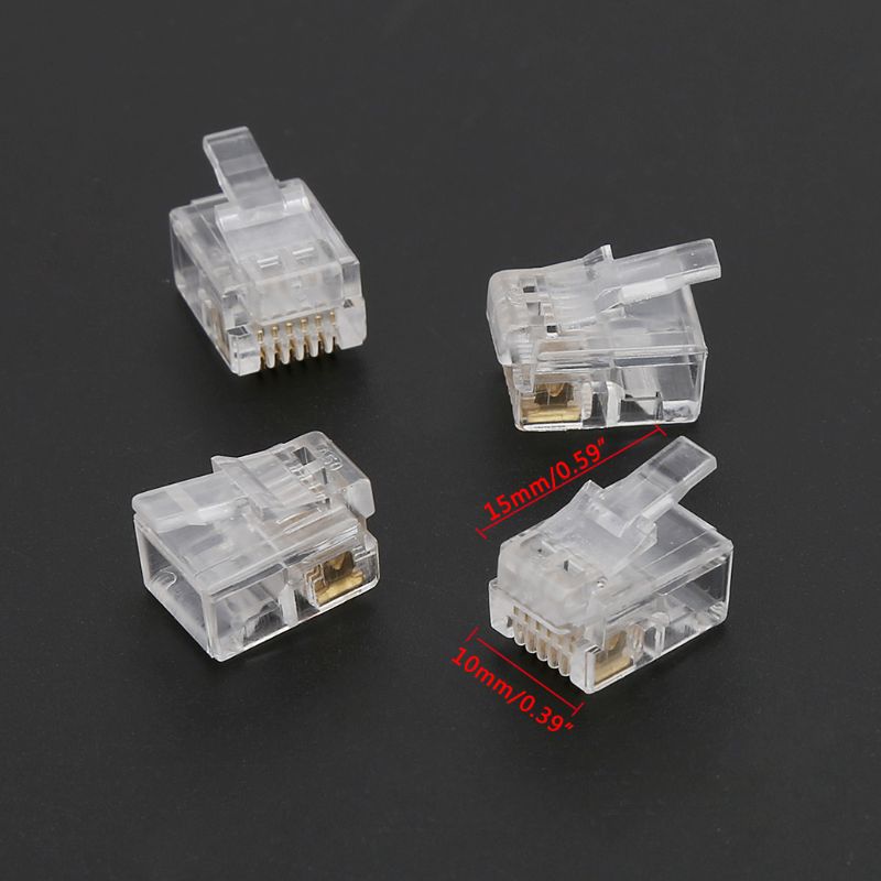 100Pcs RJ12 6P6C Modulaire Kabel Hoofd Telefoon Connectors Crystal Stekkers