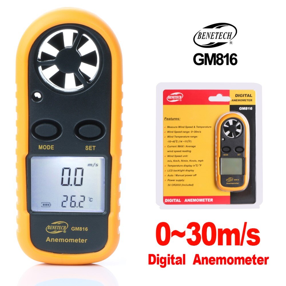 Digital Anemometer Mini Air Velocity Airflow Temperature LCD Backlight Wind Speed Meter Windmeter 30m/s Hand-held 30% off