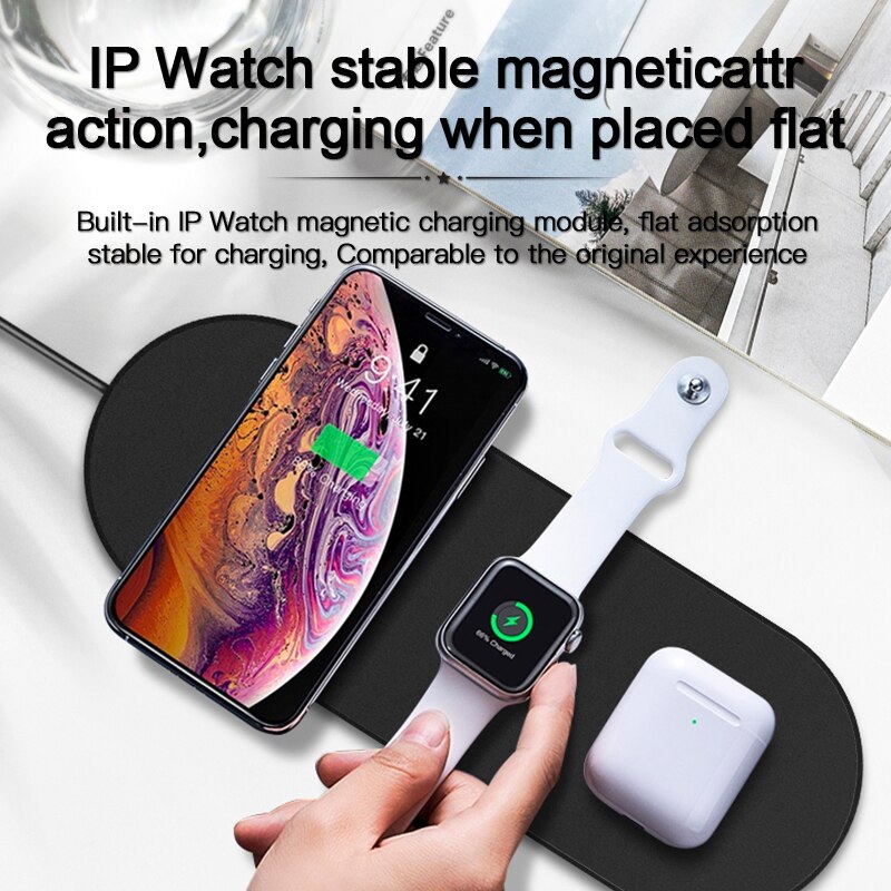 3 in- in-1 draadloze oplader voor iphone x xs max  xr 11 pro, snel draadloos opladen voor apple watch 2 3 4 5 airpods qi-oplaadstation