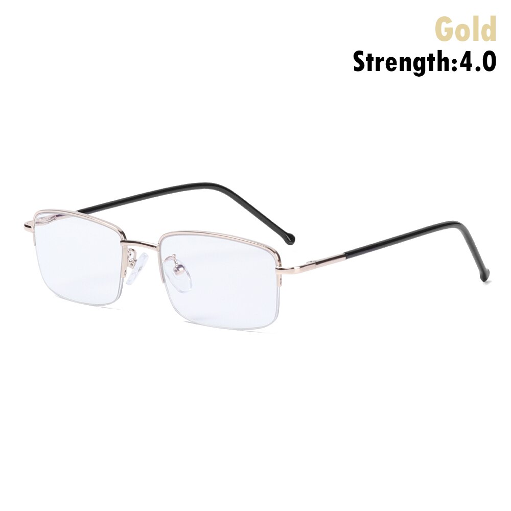 Titanium Frame Metal Progressive Multifocal Reading Glasses Bifocal Anti Blue Light Presbyopia Glasses Women Men: gold Strength 4.00