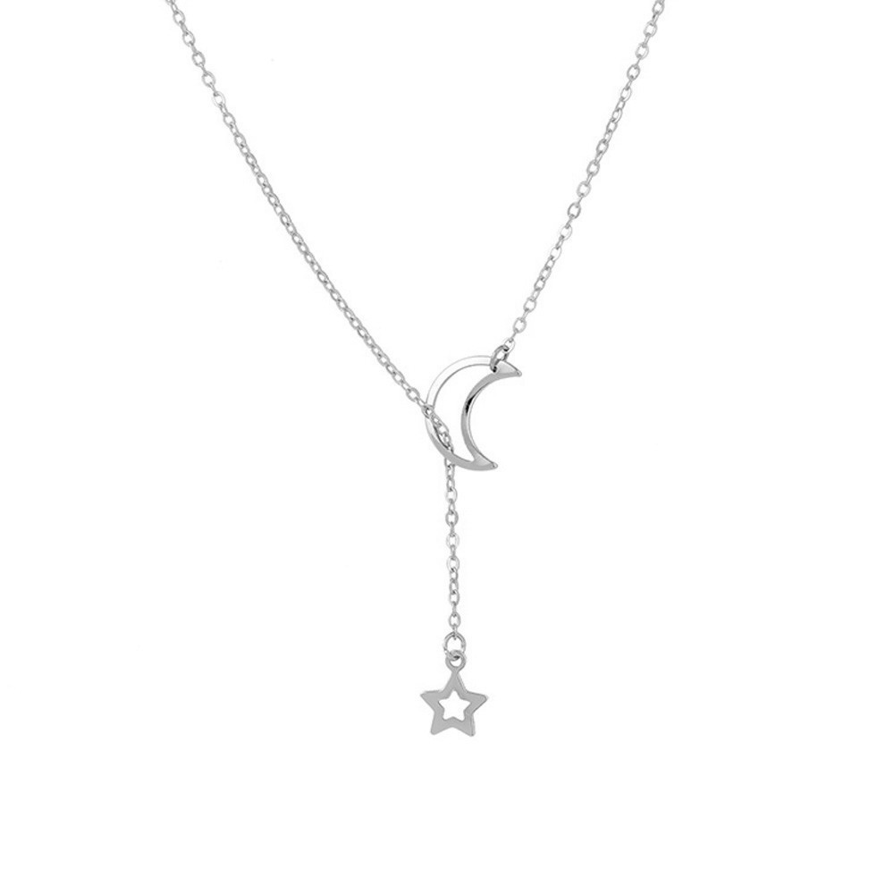 Hosewye Zoete Romantische Moon Star Choker Ketting voor Vrouwen Goud Zilver Kleur Collier Colar Mode-sieraden: silver