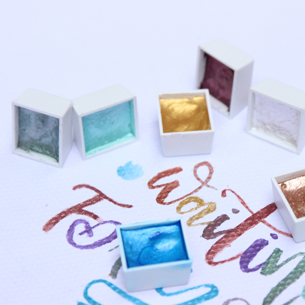 12 farver metallisk farve solid akvarel maling stjernelys perleglans kunst engelsk kalligrafi solid maling farvepigmenter