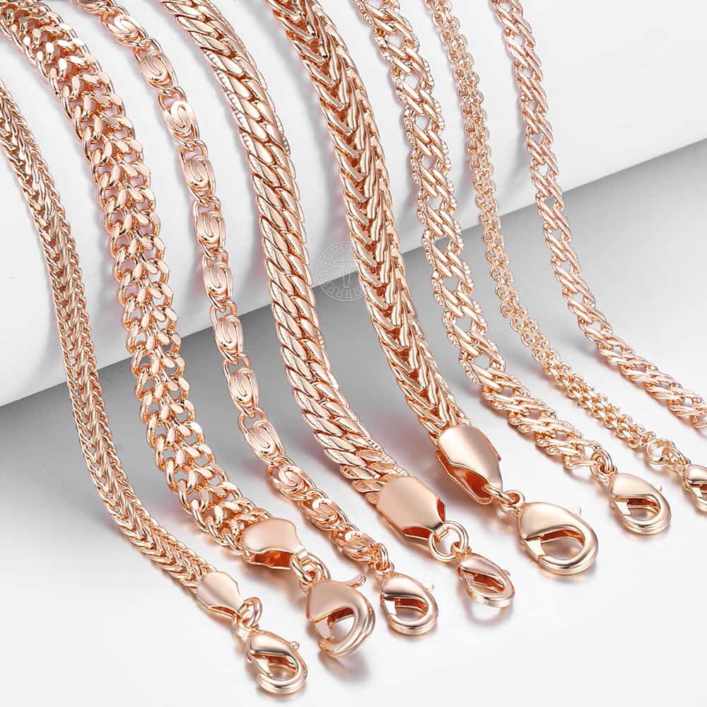 21 Stijlen 585 Rose Gouden Armband Voor Vrouwen Mannen Meisje Slak Curb/Weaving Link Vossenstaart Gehamerd Bismark Bead Chains 20Cm CBB1A