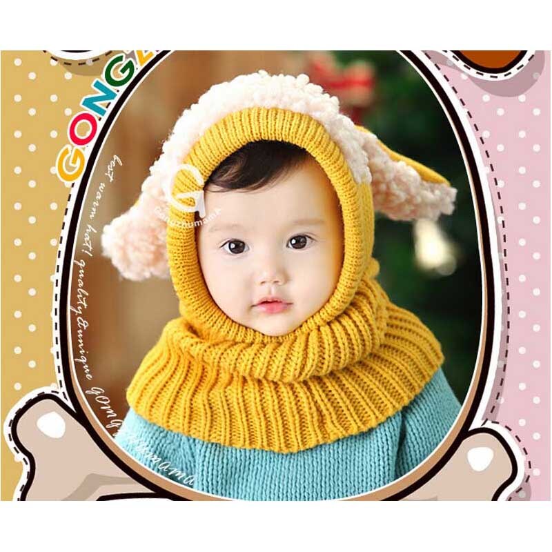 Doitbest-gorros tejidos con estilo de perro para niños, gorras de invierno de piel para niñas pequeñas, gorra combinada, chal de 6 meses a 4 años: YELLOW