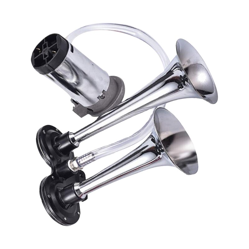 150DB Car Air Horn Kit, Super Loud Twin Tone Chrome Plated Zinc Dual Trumpet Air Horn with Compressor for Any 12V Vehicles Car T: Default Title