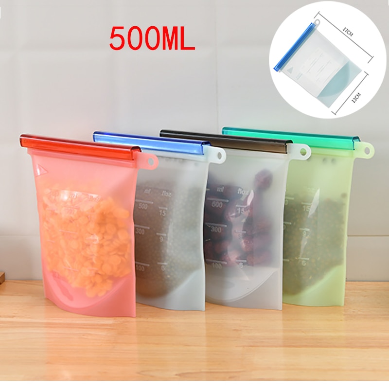 1000ml silikone madpose genanvendelig ziplock lækagesikker frysepose madopbevaringsbeholdere frugt madkasse køkkenarrangør
