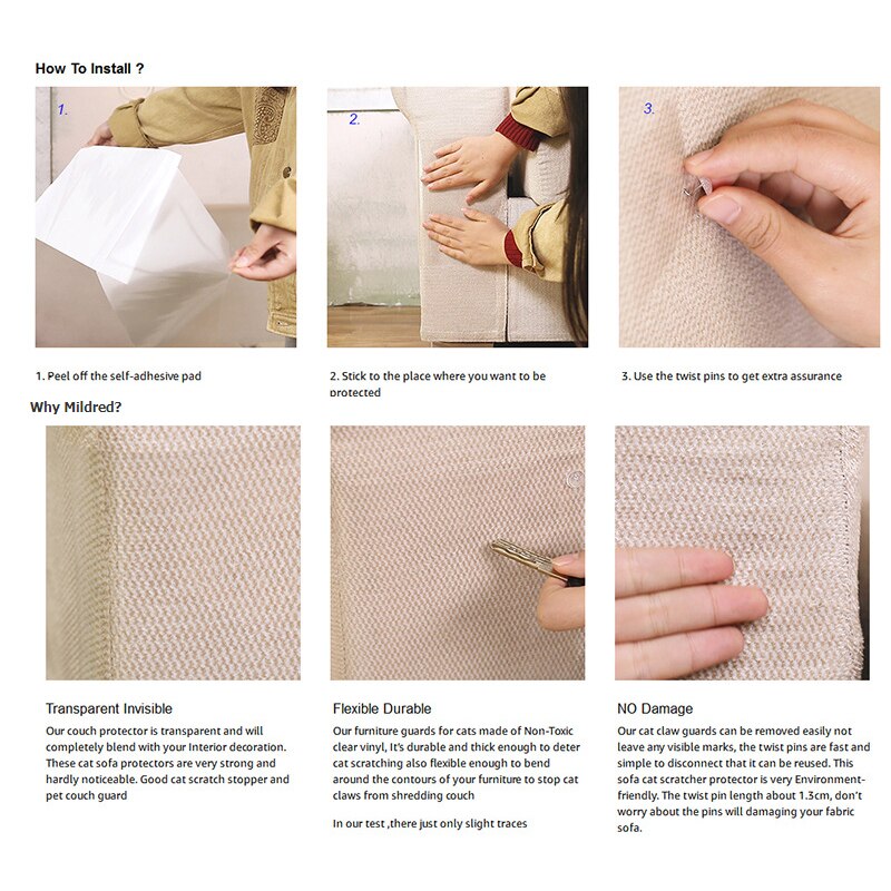 2-4PCS Scratch Protector Flexible Transparent Guards Pins Protecting from Cat Scratching Stops Scratching Furniture Defender