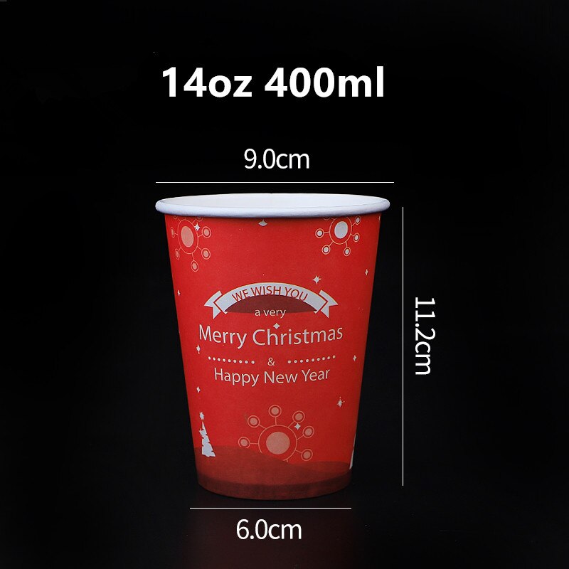 50pcs Net red disposable coffee cup Merry Christmas Santa Claus red drinks paper cups party favors milk tea cup: 14oz 400ml cup