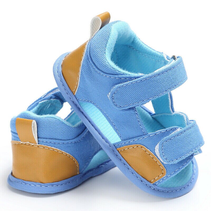 Infant Baby Boys Soft Cotton Sandals Baby Summer With Non-slip Suede Sandals Flat Soles For Toddler Boy 0 to 18M