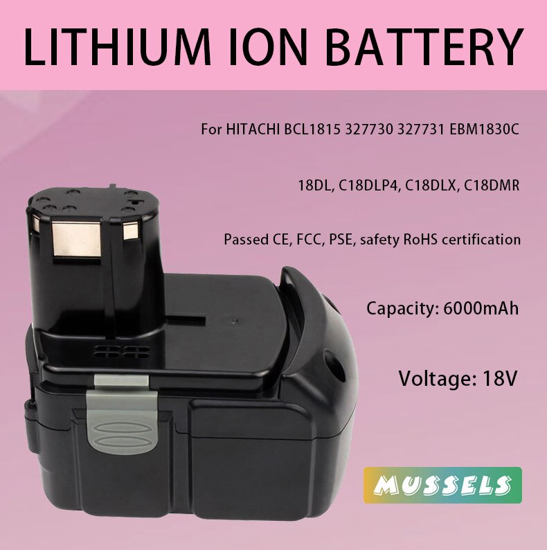 Batería recargable de iones de litio de 18V, 5.0Ah, 6000mAh, BCL1830, herramientas eléctricas inalámbricas para Hitachi BCL1815, 327730, 327731, EBM1830