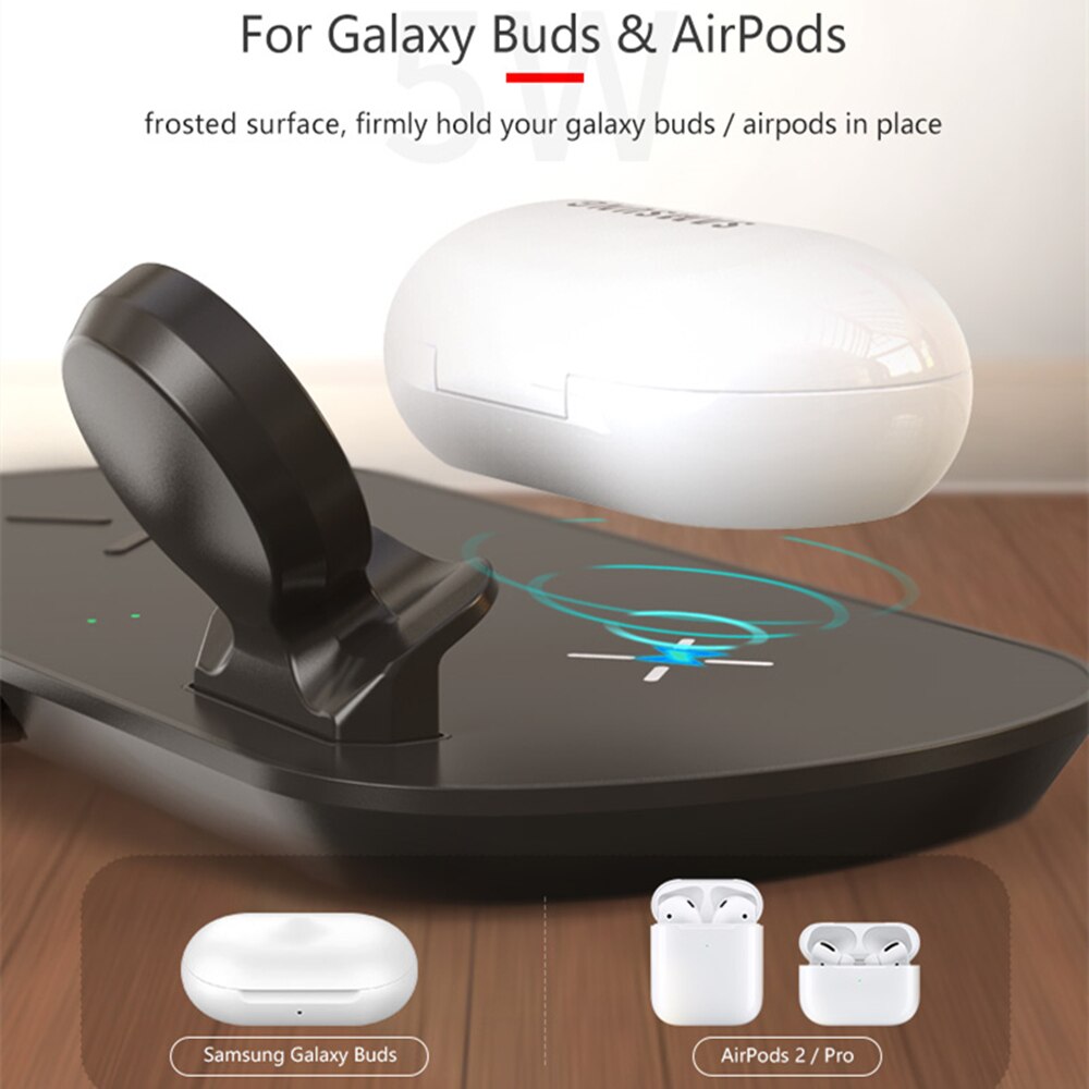 3 in 1 trådløs oplader til samsung  s20 s10 galaxy watch aktive gear knopper 10w qi hurtig opladning til iphone 11 xs xr 8 airpods pro