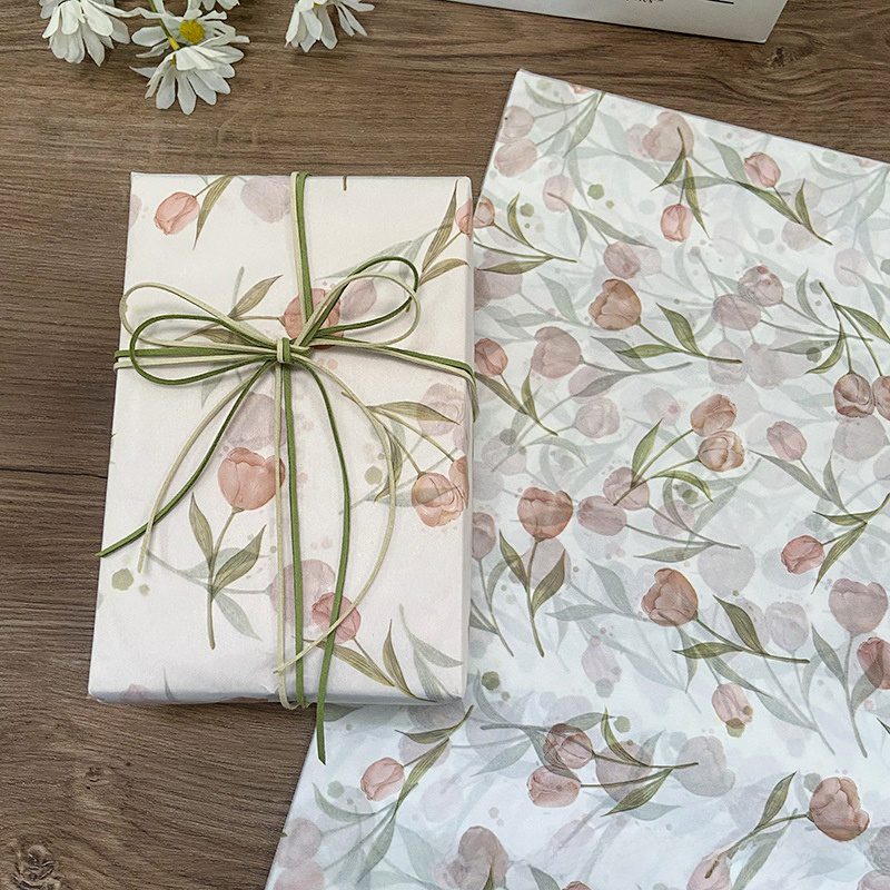 10 ark blomstermønstret silkepapir blomster med grønne blade vinflaskepåfyldningspapir festivalemballagepapir
