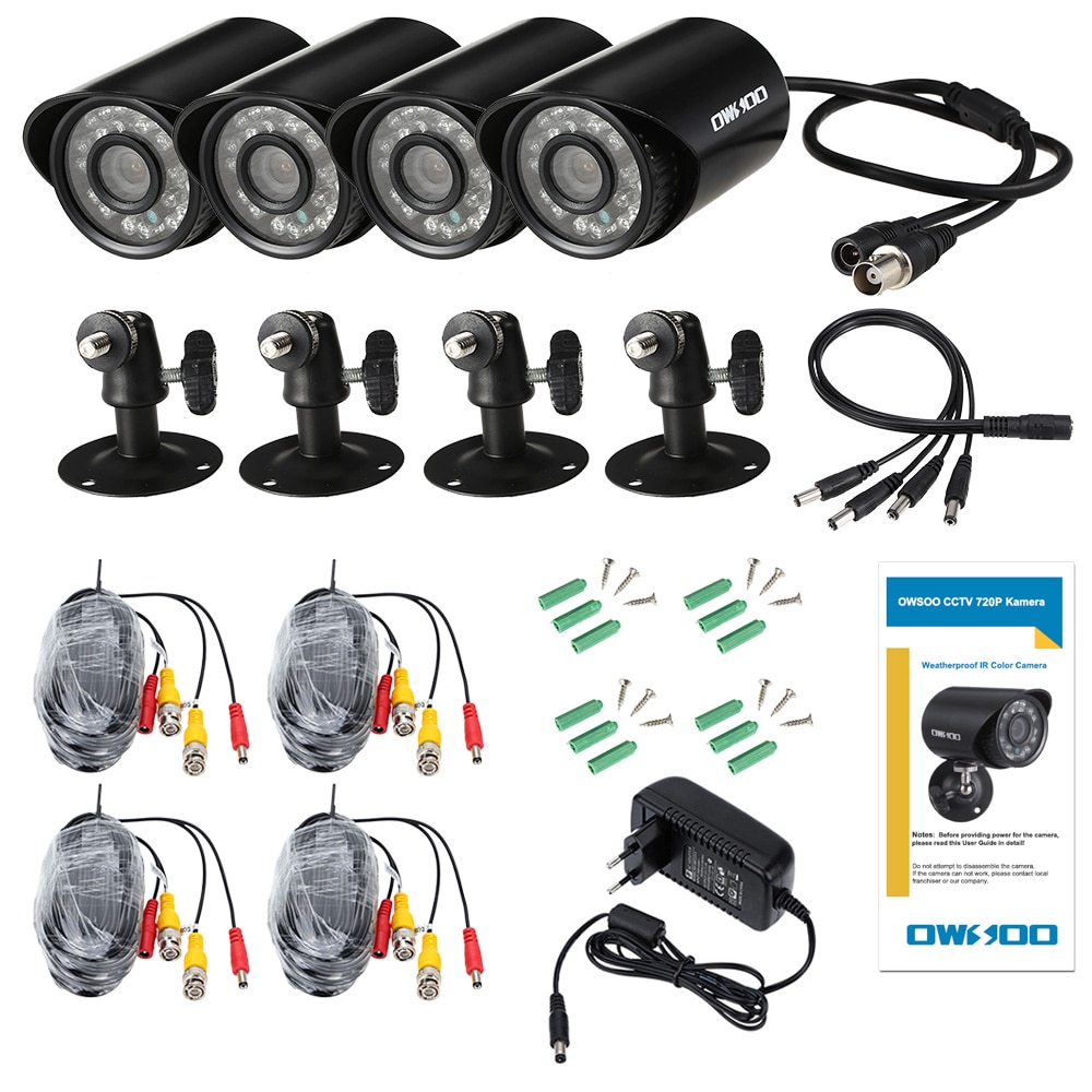 OWSOO 4*720P 1500TVL AHD Wasserdichte CCTV Kamera + 4 * 60ft Überwachung Kabel Unterstützung IR-schneiden Nacht Ansicht 24 stücke Infrarot Lampen