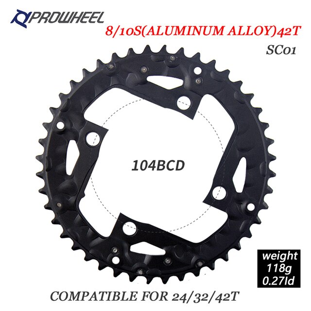 Prowheel fiets tandwielen 64/96/104 bcd mtb fiets kettingblad 22/24/30/32/40/42/44t kettingbladen mountainbike crankstel tand onderdelen: 10s 42t sc01 al