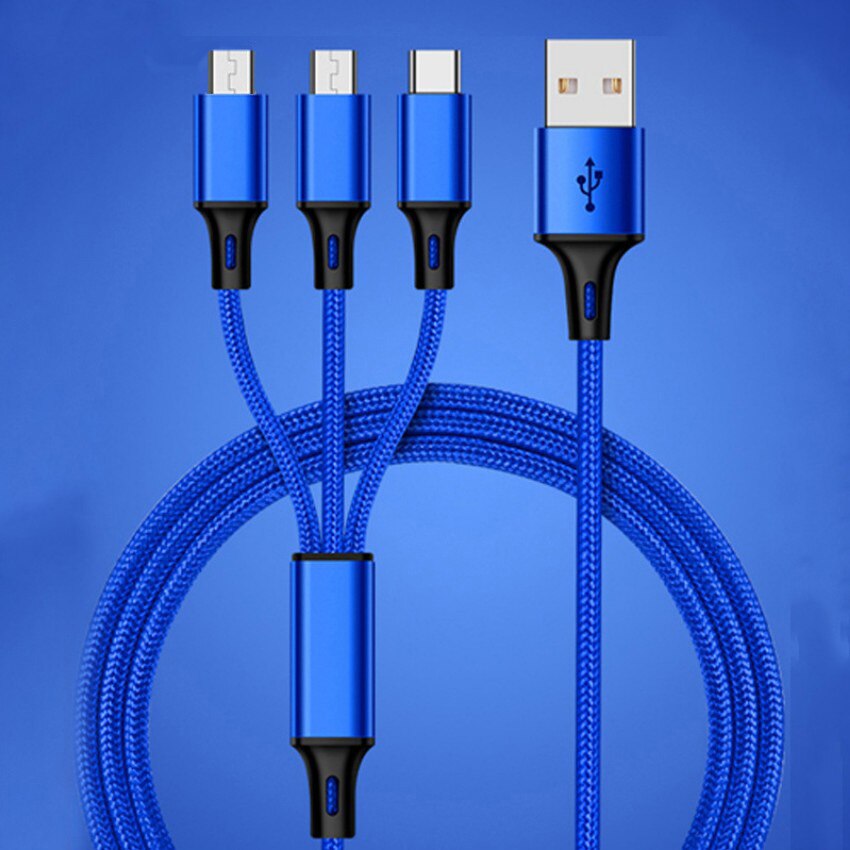 3 In 1 Micro Usb Type C Lader Kabel Voor Samsung Xiaomi Realme Multi Usb-poort 8pin Opladen Mobiele Telefoon kabel Voor Iphone 11 Xs: 3 in 1 Blue