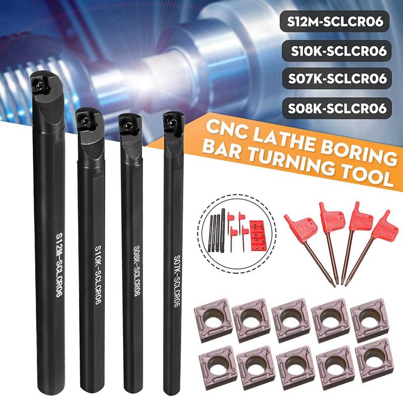 4 Set Of 7/8/10/12Mm Sclcr Lathe Boring Bar Tool Holder+10Pcs Ccmt 0602 Inserts