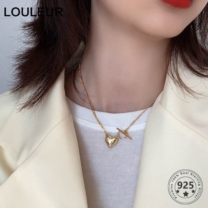 Louleur Real 925 Sterling Silver Heart Necklace Minimalist French Style Necklace For Women Fine Jewellery