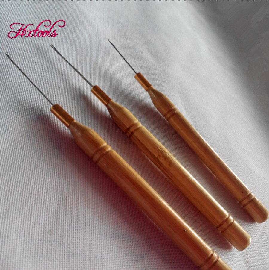 Agujas de gancho para el pelo, accesorio con mango de madera para extensiones de cabello, Micro anillo, herramientas de extensión de cabello, 100 piezas