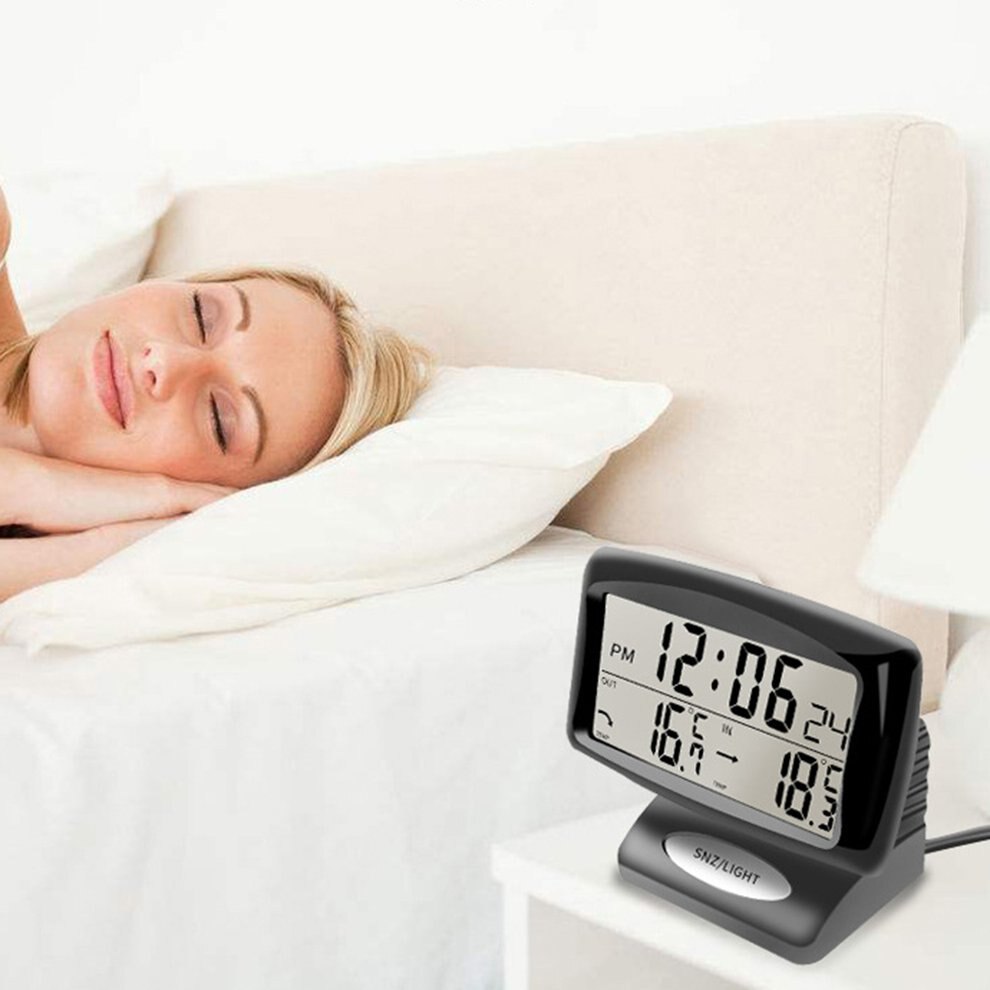 Multi-funcional 2-en-1 12V Auto LCD reloj Digital termómetro de temperatura medidor de voltaje Monitor