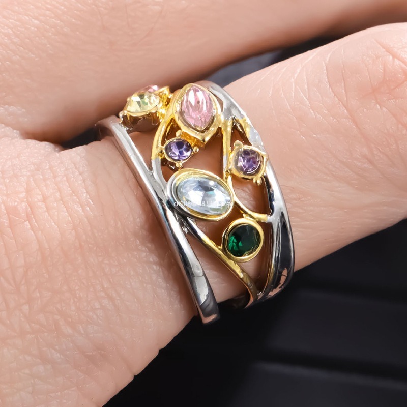 Bijoux féminins exquis motif géométrique ligne d'onde multicolore Micro Zircon couleur bagues pour femmes Anillos rohьц® ж Dönajiе